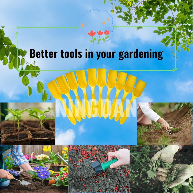 NINGDAN 10Pcs Mini Shovel,Plastic Mini Gardening Shovel Spoons Soil Scoops,Cultivation Digging Transplanting Tools for Succulents Potted Flowers,Milk Powder/Coffee Beans Scoops (All Yellow) - Image 2